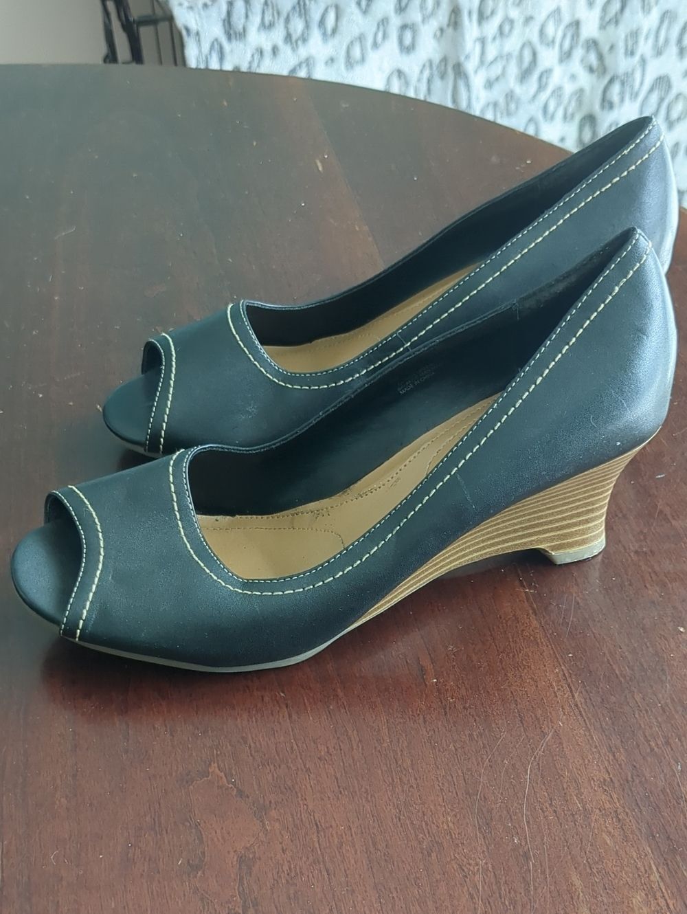 Flexation By AEROSOLES Black Peep-Toe Wedge Pumps, 8